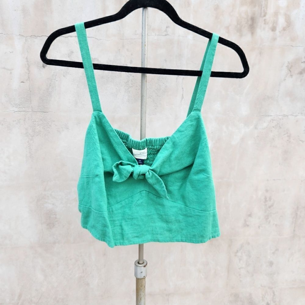 Universal threads green tie front linen blend top